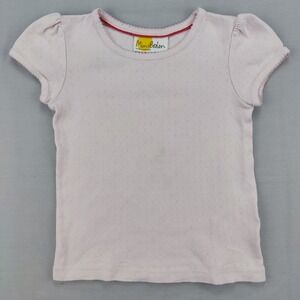 Mini Boden Top Girls 6-7Y Pink Pointelle Puff Sleeve Picot Trim Tee